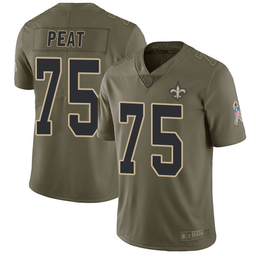 Men New Orleans Saints Limited Olive Andrus Peat Jersey NFL Football #75 2017 Salute to Service Jersey